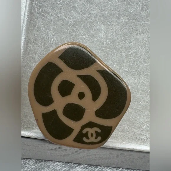 CHANEL Olive Green and Beige Camellia Earrings